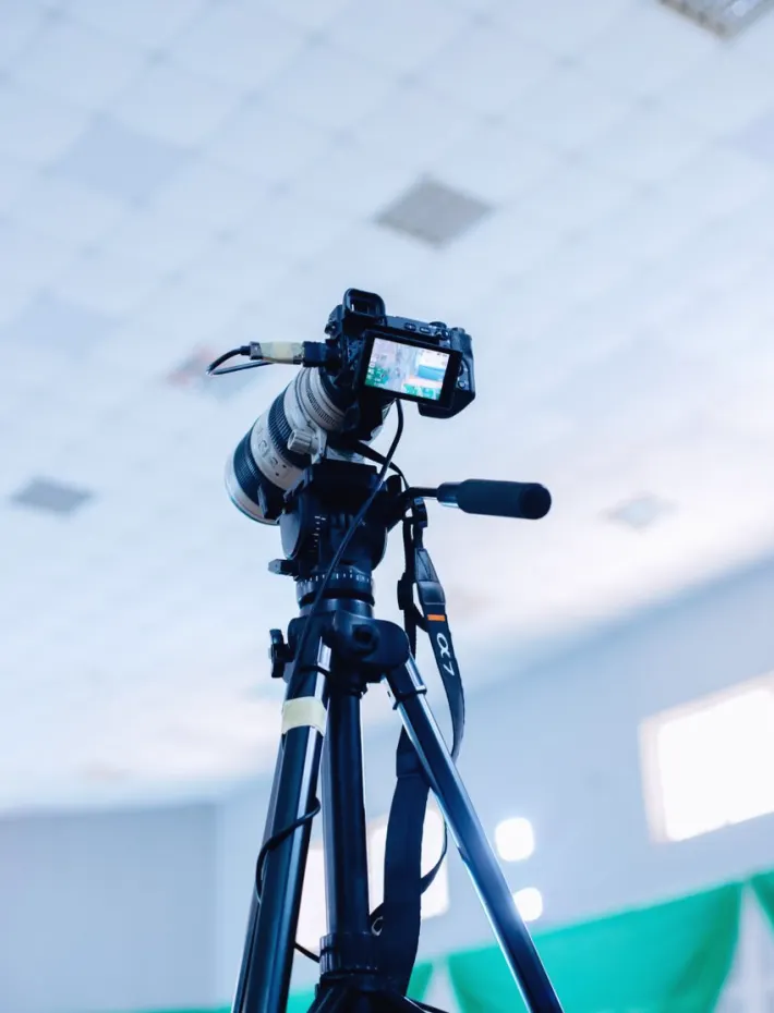 Cameras on pedestals before rehearsal